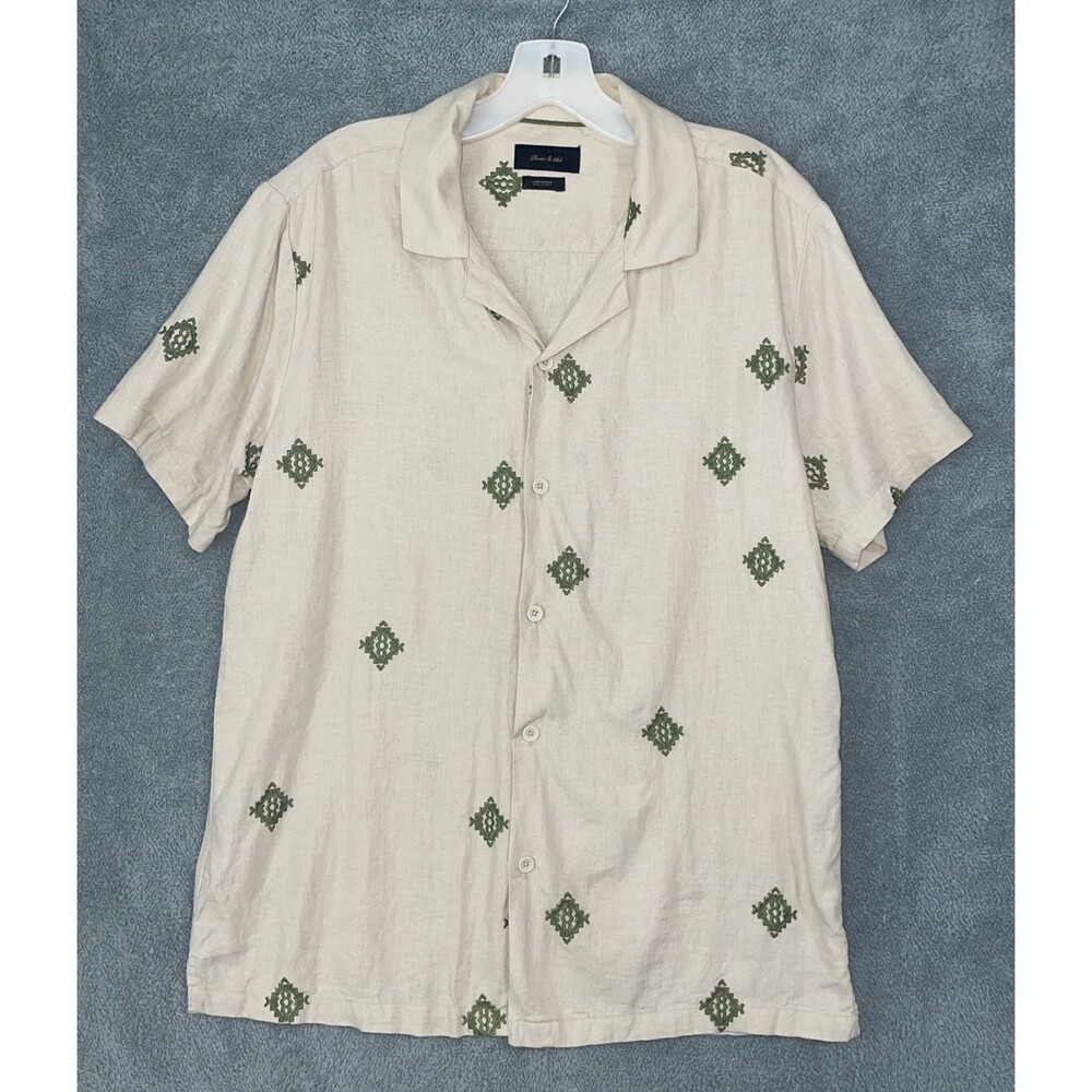 Porter & Ash Shirt Mens Medium Linen Button Up Embroidered Coastal‎ Vacation Day